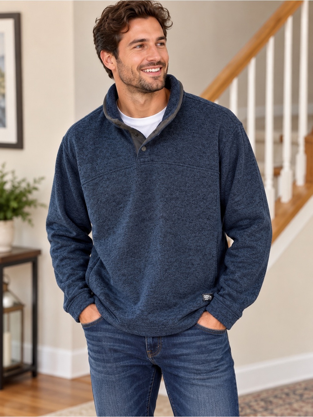 Eddie Bauer Men's Navy Quarter-Snap Fleece Zip-Up Sweater